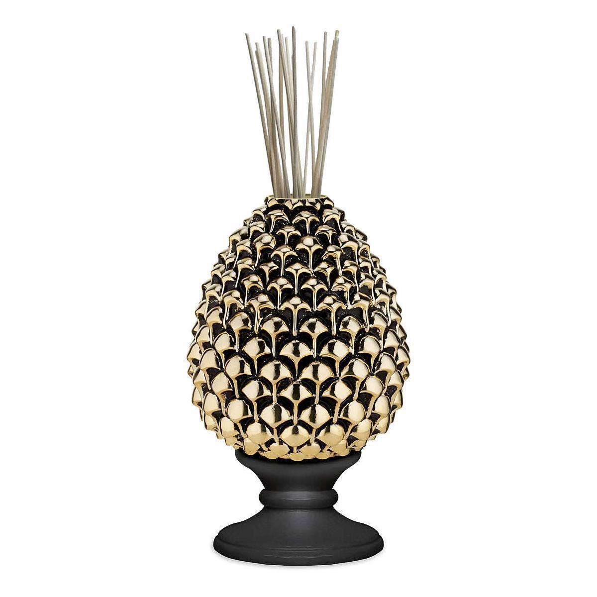 Diffusore ambienti pigna oro base nera opaca h.15,5 cm Valenti