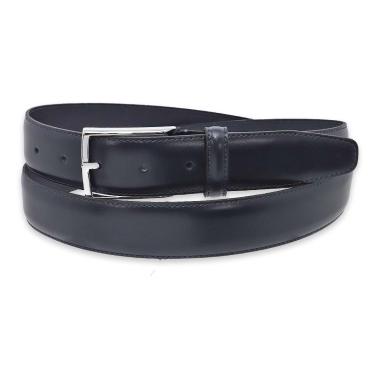 Cintura uomo made in italy in pelle box doppia cucitura fibbia argento 35mm