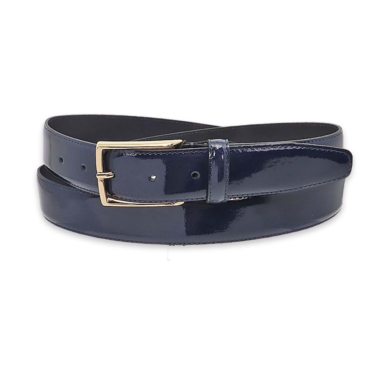 Cintura uomo made in italy in pelle vernice una cucitura fibbia oro 35mm