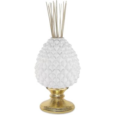 Diffusore ambienti pigna bianca base oro h.15,5 cm Valenti
