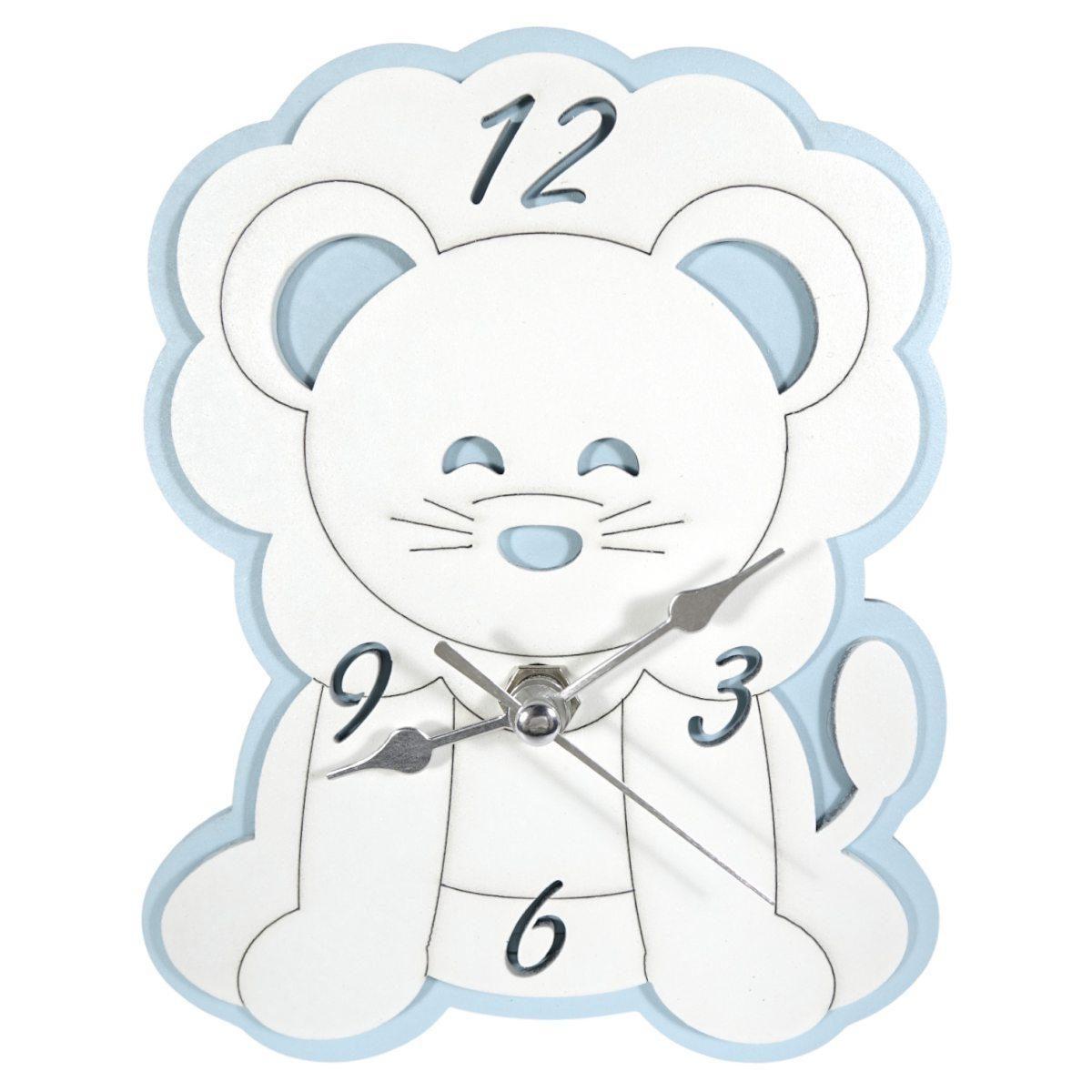 Orologio da tavolo in legno leone azzurro bimbo 15x12 cm