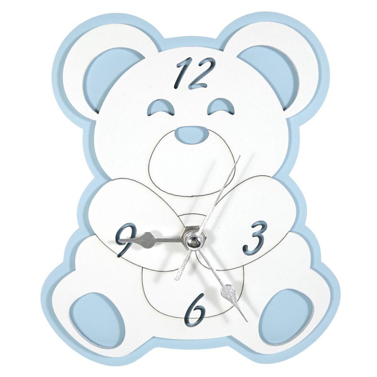 Orologio da tavolo in legno orso azzurro bimbo 15x13 cm