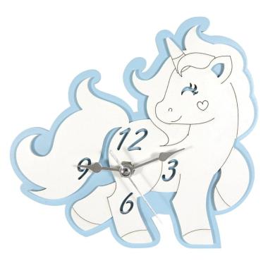 Orologio da tavolo in legno unicorno azzurro bimbo 15,5x16,5 cm