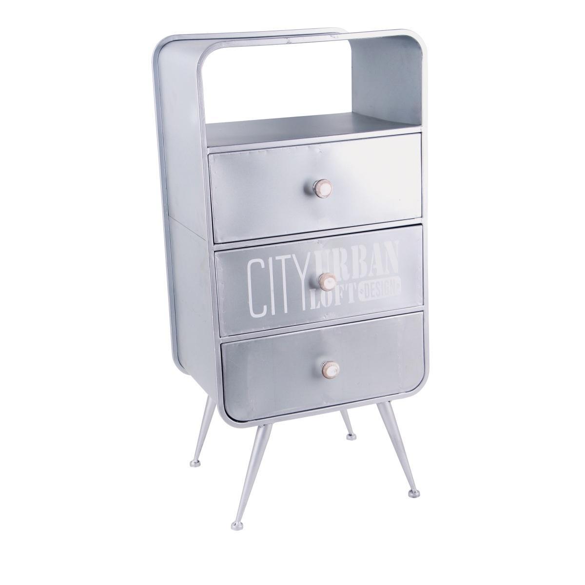 Mobiletto in ferro con 3 cassetti argento stile industrial 40x30x h.83 cm