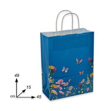 Shopper in carta h.49 x l.45 x p.15 colore blu decorazione farfalle