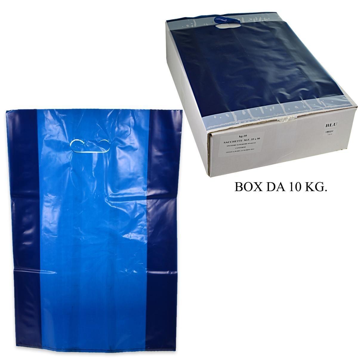 Shopper plastica manico fagiolo colore blu H 50 X L 35 X P 5 cm.
