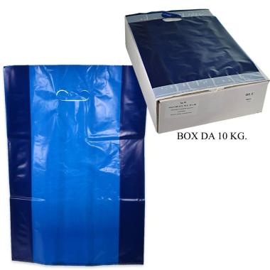 Shopper plastica manico fagiolo colore blu H 55 X L 50 X P 7 cm.