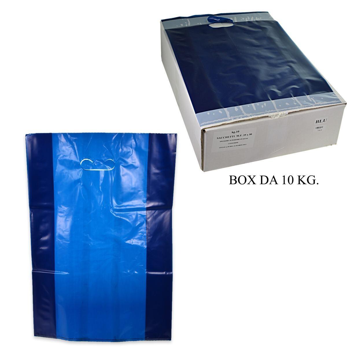 Shopper plastica manico fagiolo colore blu H 40 X L 25 X P 4 cm
