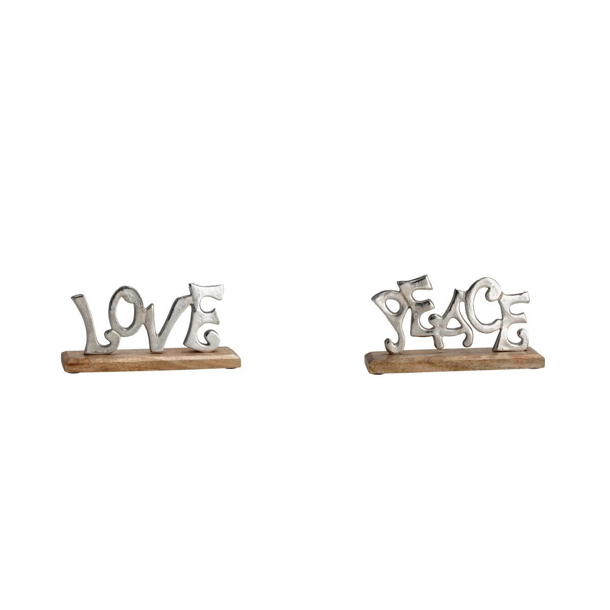Decorazione in metallo con base in legno 23 x 6,5 x h12 cm