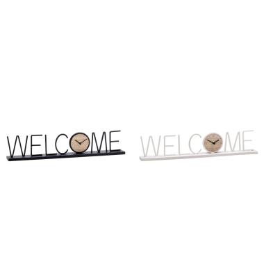 Decorazione in metallo e mdf modello Welcome con orologio 44,5 x 5 x h9 cm
