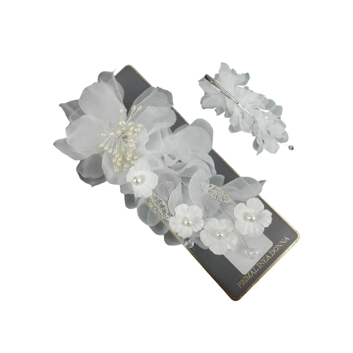 Becchi fiori in tessuto con perle linea wedding
