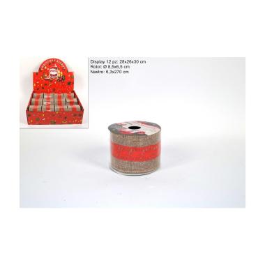 Rotolo juta con merletto 6,3x270cm. naturale/rosso art. lch16-027-49