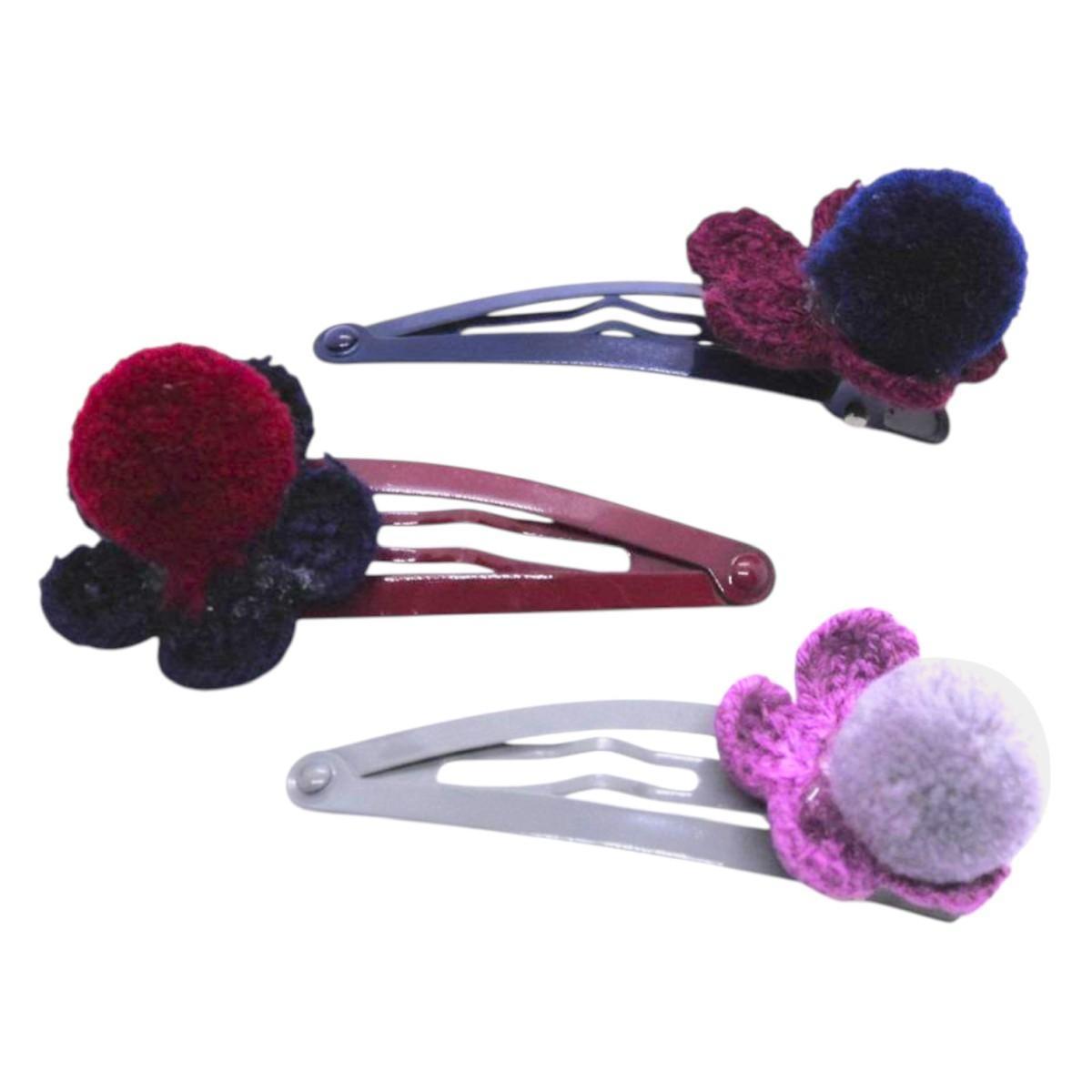 Fermaglio clic clac per capelli fiore pon pon Le Kikke