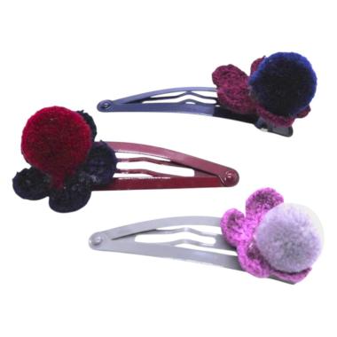 Fermaglio clic clac per capelli fiore pon pon Le Kikke